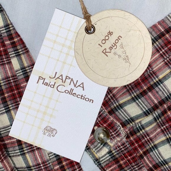 Red and White Women's Plaid Blouse with Tags - Japna - Picture 3 of 6